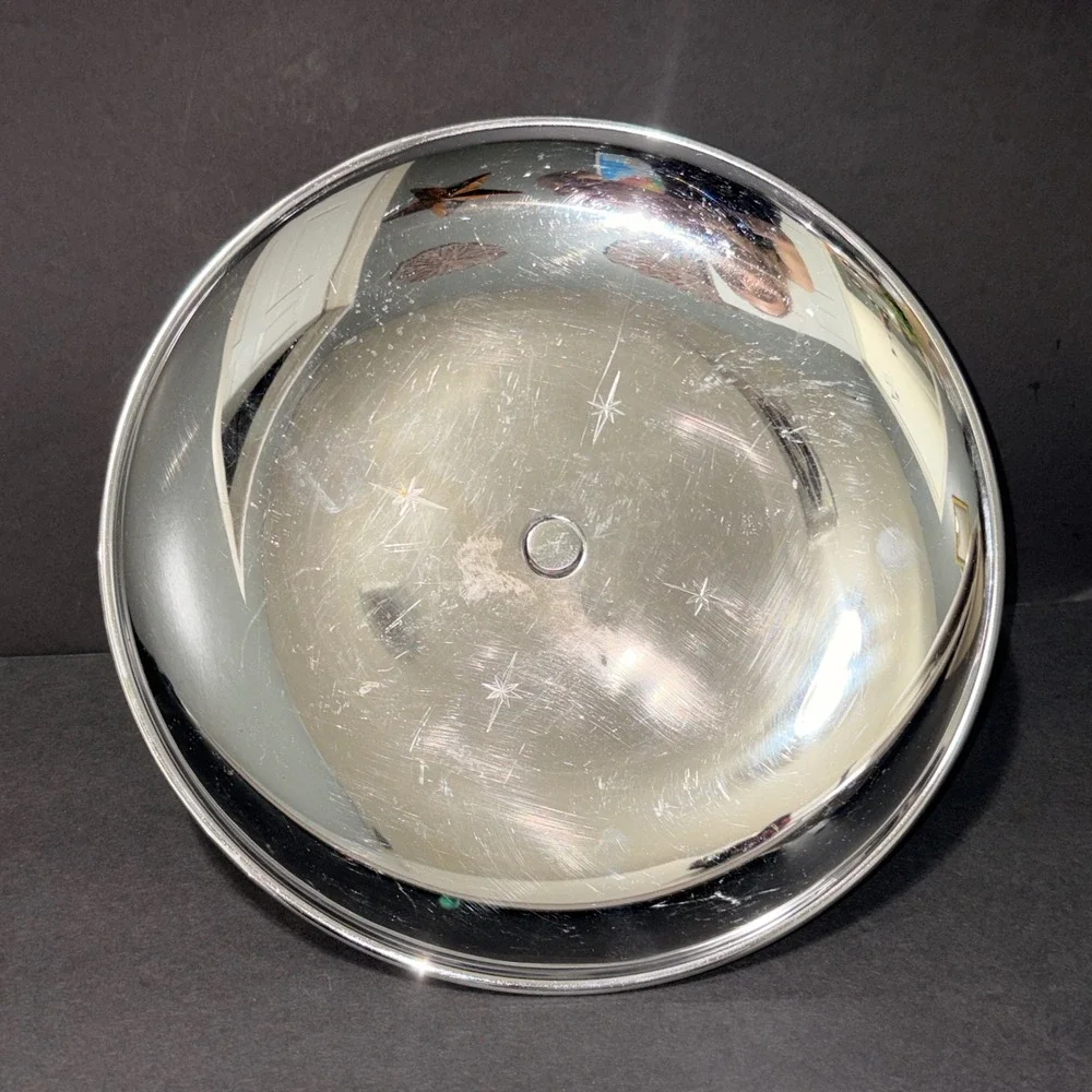 Vtg Mid Century Modern Atomic Starburst Chrome Pedestal Cake Stand Silverplate